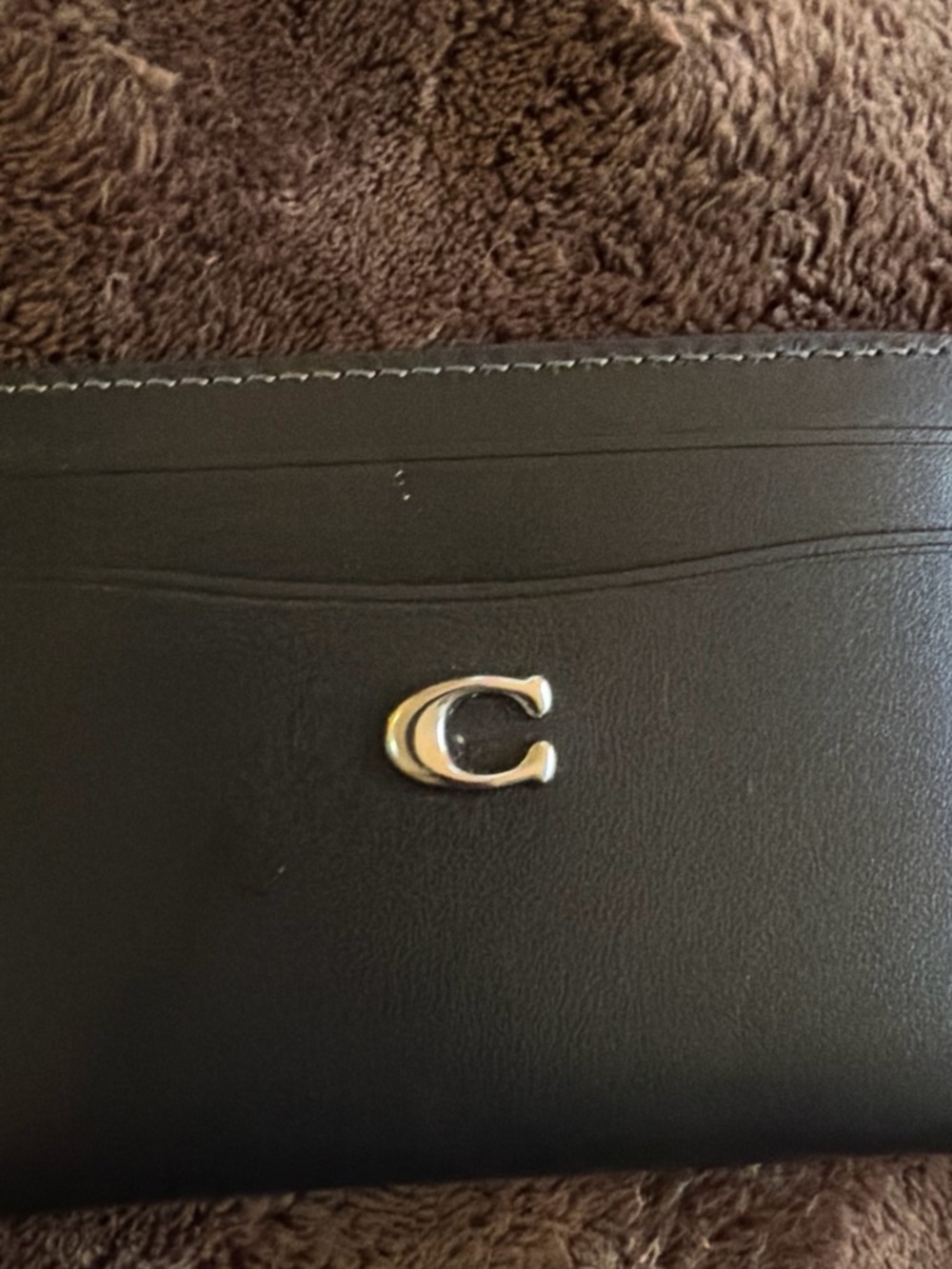Coach Black Leather Continental Wallet with Silver 'C' Accent